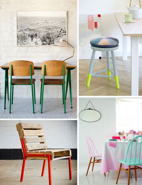 Dip-Dyed Furniture | via Art Bar Blog ---- do this with cream + wood chair w/ caning Pastel Chair, Dipped Furniture, Diy Kids Furniture, Woodworking Desk, Painting Wood Furniture, Art Bar, Painted Chairs, Green Chair, Cheap Decor