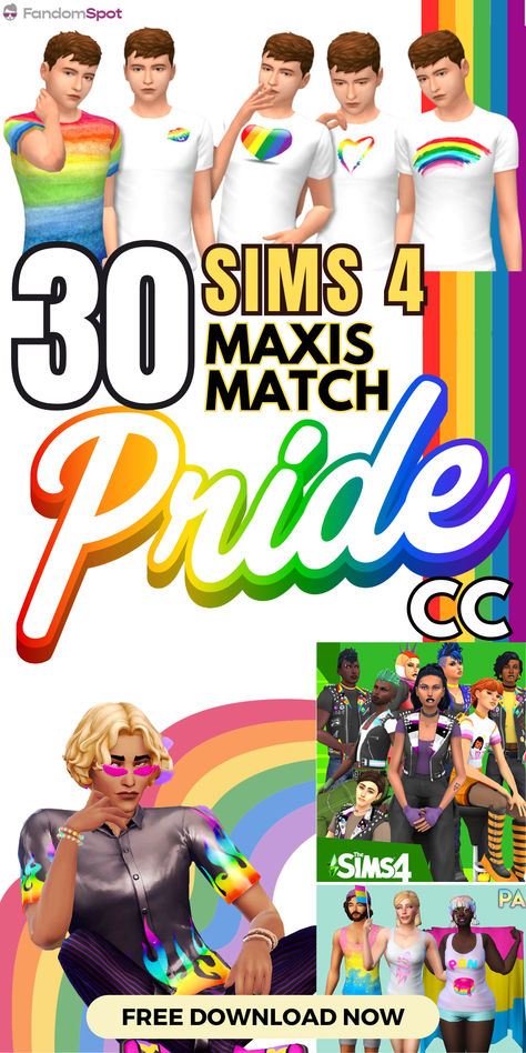 We could all use a little more pride in our TS4 gameplay. And if you're looking to add more LGBT representation into your neighborhood then this CC list has everything you'll need😍 Heartstopper Cc Sims 4, Sims 4 Cc Pride Flag, Ts4 Pride Cc, Rainbow Sims 4 Cc, Sims 4 Lgbtq, Gay Sims 4 Cc, Sims 4 Lgbtq Mods, Ts4 Patreon Clothes, Sims 4 Transgender Cc