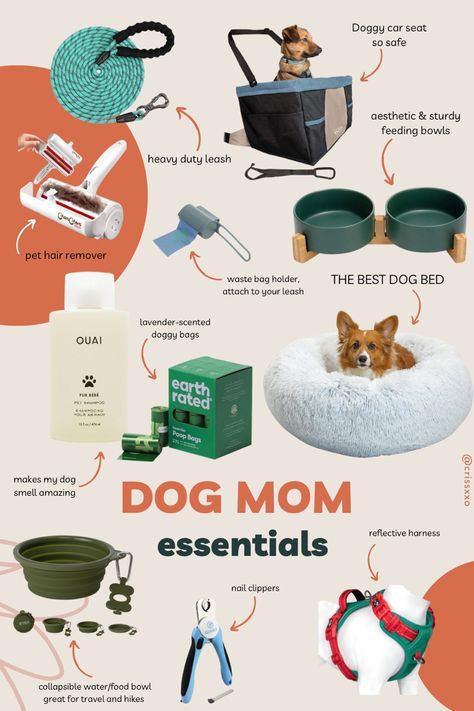 My essential dog products as a dog mom #dogs #dogmom #pets #dogessentials #animals #amazon #ilovemydog List Of Items For New Dog, Dog Hygiene Products, Dog Essentials Aesthetic, Dog Items Products, Dog Supplies Aesthetic, Dog Walking Essentials, Dog Essentials List, Dog Mom Essentials, Dog Bag Essentials