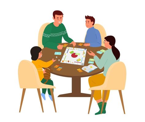 Games With Family, Home Vector, Family Playing, Playing Board Games, Family Drawing, Fun Board Games, Family Cartoon, Art Decor Diy, Cartoon People