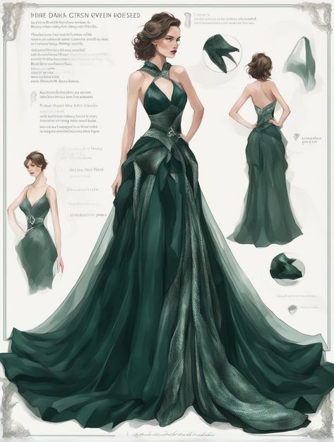 Slytherin Ball Gown Aesthetic, Slytherin Gown Aesthetic, Slytherin Ball Gown, Slytherin Dresses Yule Ball, Slytherin Yule Ball Dresses Aesthetic, Green Ball Dresses, Slytherin Outfit Yule Ball, Ball Gown Aesthetic, Slytherin Dresses