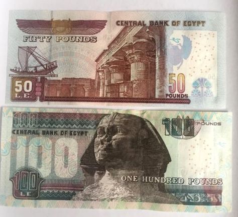 Banknote: Egypt Set Of 2 Egyptian Notes100 & 50 Pounds Egyptian Pounds Banknote Money Egyptian Pound, The Color Of Money, طوابع بريد, Banknotes Money, Round The World Trip, Currency Note, Money Pictures, Central Bank, Business Checks