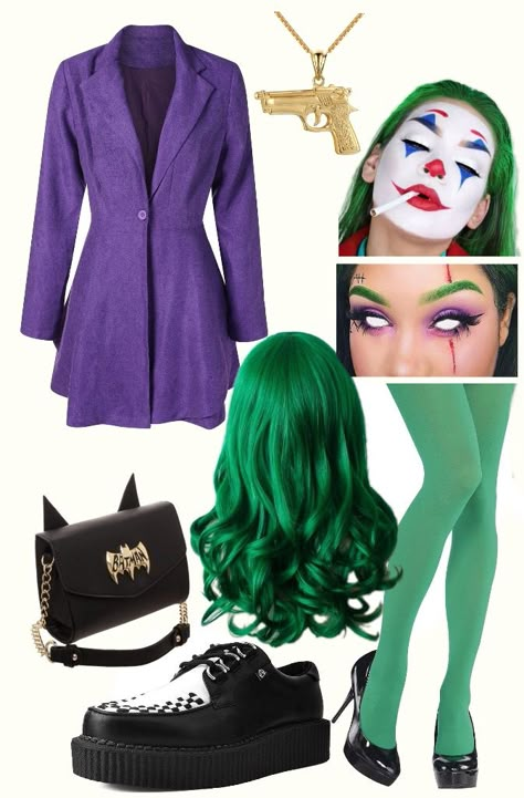 Women’s the Joker Halloween cosplay costume idea #halloween #halloweenmakeup #joker #thejoker #batman #jokercostume #halloweencostumes #halloweencostumesforwomen #halloweencostumeideas #cosplaystyle #cosplaycostumes Joker Costume Girl, Diy Joker Costume, Female Joker Halloween, Female Joker Costume, Costume Joker, Joker Women, Joker Halloween Costume, Joker Joker, Female Joker