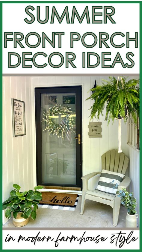 If you’re looking for cheap summer porch decorating ideas. look here! You can create a relaxing modern farmhouse feel to your front porch, even if you have a small porch or are on a budget! Come take a look and see how I made it happen! Easy summer decorating ideas to incorporate! Summer Porch Ideas, Small Porch Decor, Front Porch Decorating Ideas, Small Porch Decorating, Summer Front Porch Decor, Porch Wall Decor, Summer Porch Decor, Porch Chairs, Summer Front Porches