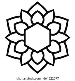 Geometrical round flower with hexagon isolated on white background. Black outline mandala. Vector illustration. Hexagonal Mandala Art, Mandala Shapes Geometric Designs, Fall Preschool Unit, Garden Ideas With Plastic Bottles, Octagon Pattern Geometric, Lotus Flower Vector Illustrations, Spring Luncheon, Mehndi Flower, Mandala Clipart Black And White