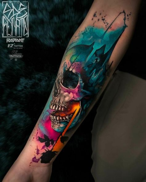 Tatuaje Trash Polka, Vintage Tattoos, Skull Sleeve Tattoos, Biomechanical Tattoo, Tatuaje A Color, Colorful Skulls, E Tattoo, Skull Tattoo Design, Badass Tattoos