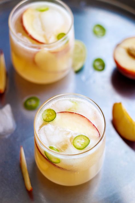 Peach Agua Fresca recipe Peach Agua Fresca, Nonalcoholic Drink, Fancy Ice Cubes, Mexican Fruit, Agua Fresca Recipe, Punch Drinks, Peach Juice, Agua Fresca, Holiday Menus