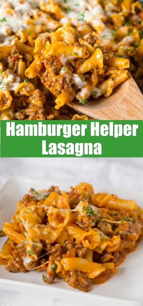 Homemade Hamburger Helper Lasagna - skip the box and try this homemade version. Just a few ingredients, ready in minutes, and the whole family will love it! Lasagna Hamburger Helper Homemade, Lasagna Hamburger Helper, Hamburger Helper Lasagna, Hamburger Helper Homemade, Hamburger Helper Recipes, Friday Dinner, Homemade Hamburger, Homemade Lasagna, Homemade Hamburgers