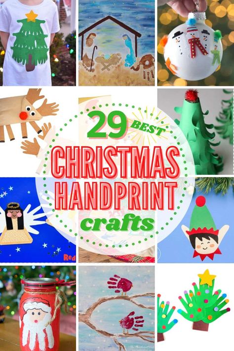 'Tis the season to get crafty with festive Christmas handprint crafts! They are perfect for little kids of all ages and make a great gift. #handprintcrafts #christmashandprintideas #handprintideas #DIYChristmas Elf Handprint Craft, Holiday Handprint Art, Handprint Art Christmas, Reindeer Handprint, Handprint Christmas Tree, Christmas Handprint Crafts, Christmas Handprint, Handprint Ornaments, Handprint Christmas