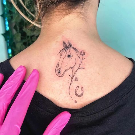 Small Horse Head Tattoo, Meaningful Horse Tattoos, Tattoo Ideas Female Horse, Aesthetic Horse Tattoo, Horse Memorial Tattoo Simple, Dainty Horse Tattoo, Horse Memorial Tattoo, Minimalist Horse Tattoo, Horse Outline Tattoo