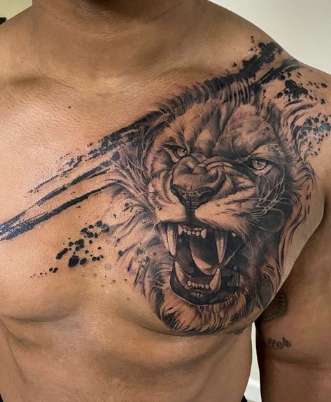 Lion Chest Tattoo, Lion Back Tattoo, Chest Tattoo Drawings, Lion Tattoo Sleeves, Mens Lion Tattoo, Lion Head Tattoos, Men Tattoos Arm Sleeve, Mens Shoulder Tattoo, Lion Tattoo Design