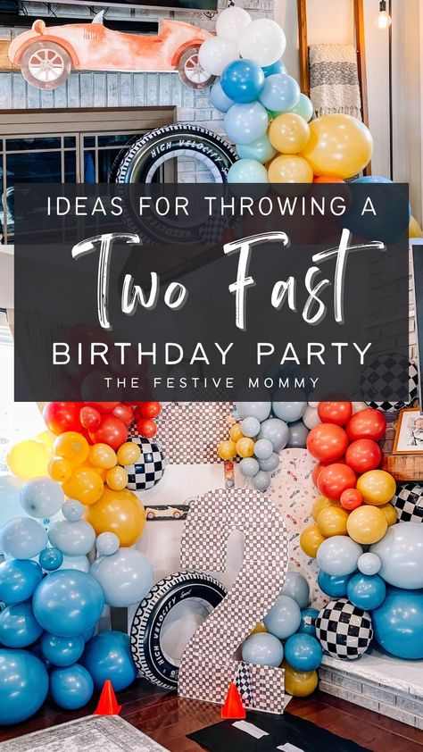 Two Year Old Cars Birthday Party, Cars And Trucks Birthday Party Ideas, Trucks Two Birthday, 2 Fast Too Curious Birthday, Too Fast Birthday Party Ideas, 2 Fast 2 Furious 2nd Birthday Party, Trucking Into Two Birthday, 2nd Birthday Two Fast, 2nd Birthday Party Car Theme