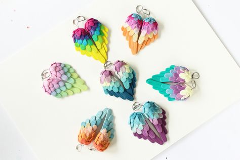 Polymer Clay Winter, Easter Polymer Clay, Polymer Clay Slab, Angel Wings Earrings, Wings Earrings, Polymer Clay Jewelry Tutorials, Ceramic Artwork, Angel Wing Earrings, Polymer Clay Flowers