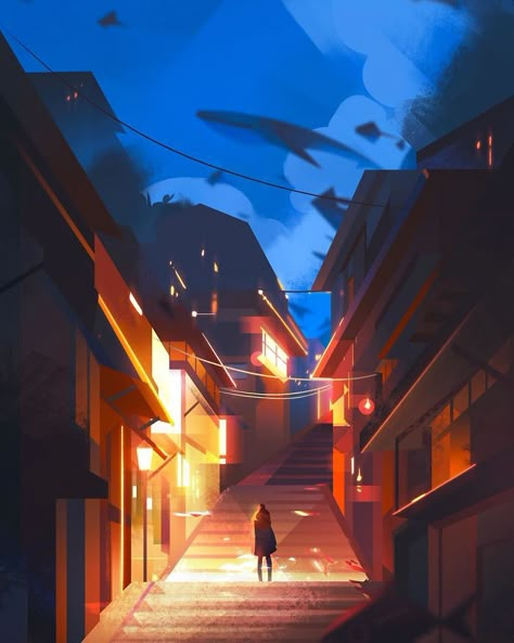 Artist Creates Illustrations That Turn Loneliness Into Magic Illustration Fish, Abstract Interior, Underwater City, City Illustration, Art Et Illustration, Digital Art Illustration, Art And Illustration, Environment Design, Environment Concept Art