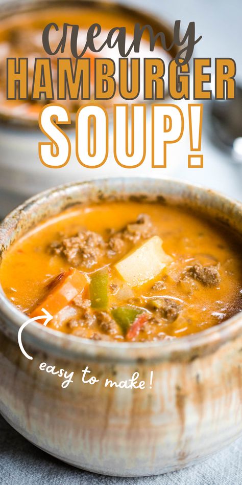 soup in mugs Creamy Hamburger Soup, Hamburg Soup, Hamburg Soup Recipes, Hamburger Soup Recipe, Hamburger Stew, Soup With Ground Beef, Hamburger Soup, Cheeseburger Soup, Healthy Weeknight Meals