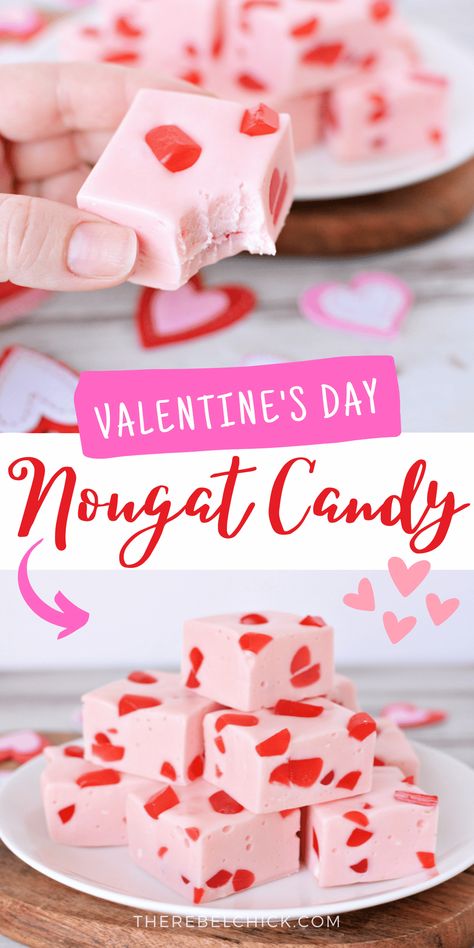 Homemade Nougat, Nougat Recipe, Nougat Candy, Valentines Recipes Desserts, Easy Candy Recipes, Valentines Baking, Candy Recipe, Valentine Desserts, Candy Recipes Homemade