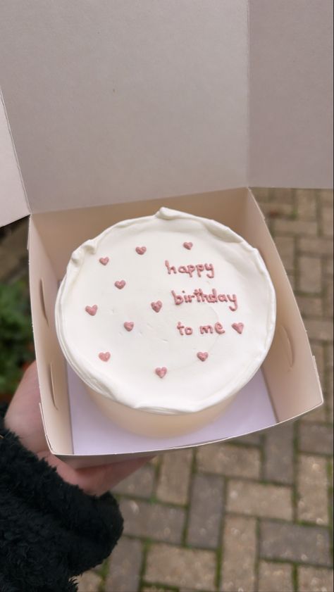 Mini birthday cake with hearts and says happy birthday to me Square Bento Cake Design, White And Gold Bento Cake, 4inch Cakes, Marble Cake With Box Cake, 4 Inch Bento Cake, Bento Cake Price, Marble Cake, Mini Cakes, Happy Birthday