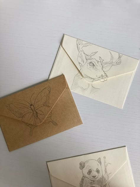 Drawing On Envelopes, Cute Envelope Drawings, Tattoo Envelope, Envelope Art Drawing, Panda Butterfly, Envelope Aesthetic, Gift Card Drawing, Envelope Drawing, Butterfly Envelope