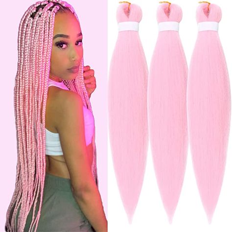 Light Pink Box Braids, Light Pink Braids, Pink Braiding Hair, Pink Knotless Braids, Pink Knotless, Pink Box Braids, Amazon Wigs, Pink Braids, Dipped Hair