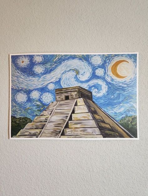 Famous Mexican Art, Chichen Itza Painting, Mexico Painting Easy, Mayan Painting, Mexican Paintings Ideas, Yucatec Maya, Mexican Paintings, Feathered Serpent, Green Living Room