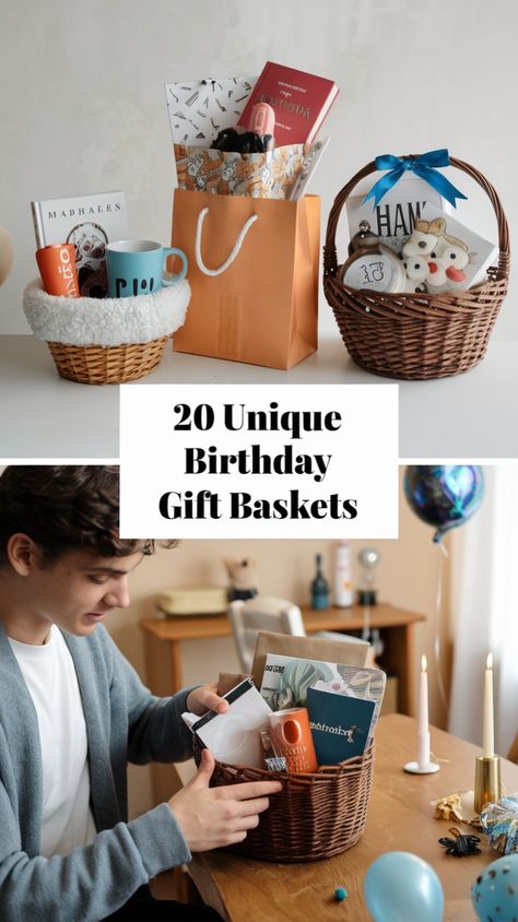 🔥 Need the perfect birthday present for men? This guide has 20 amazing gift basket ideas for him! 🎁 Whether he’s a teen, middle-aged, or elderly, you’ll find simple, unique, and special ideas for his 18th, 25th, 40th, 60th, or even 80th birthday. Affordable, creative, and perfect for your boyfriend, lover, or any special guy in your life! 💡 Gift Basket Ideas For Him, Birthday Basket Ideas, 40th Birthday Gift For Men, Birthday Gift Basket Ideas, Hampers For Men, 60th Birthday Gifts For Men, Birthday Gift Basket, Birthday Presents For Men, 20th Birthday Gift