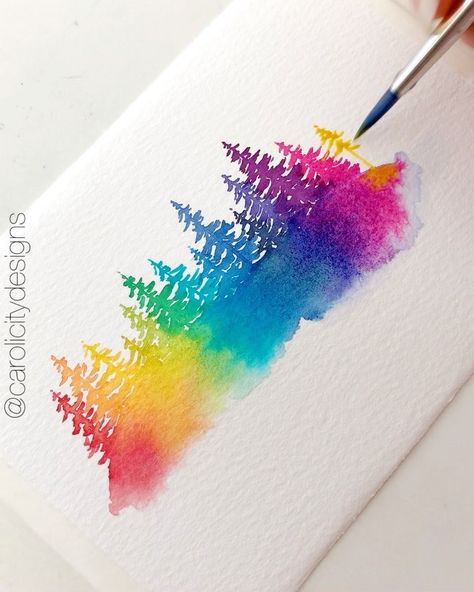 Quick Watercolor, Rainbow Trees, Trees Watercolor, Creative Watercolor, Tree Watercolor Painting, Color Wheels, Rainbow Tree, Painting Ideas For Beginners, Watercolor Galaxy