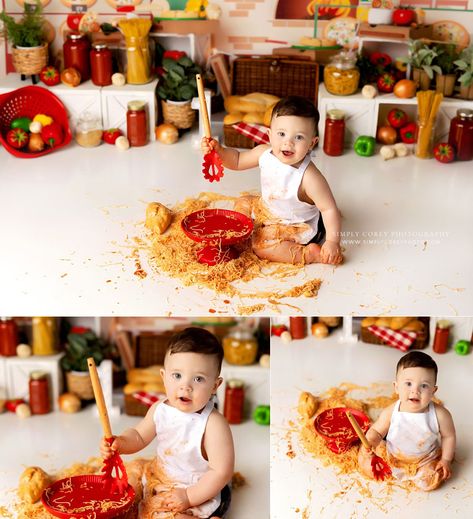 Spaghetti Cake Smash, Spaghetti Smash Photoshoot, Spaghetti Photoshoot, Cake Bday, Baby Chef, Pasta Cake, Villa Rica, 1st Birthday Photoshoot, Newnan Ga