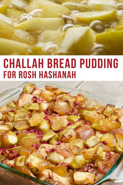 Apple Challah, Challah Bread Pudding, Sukkot Recipes, Rosh Hashana Recipes, Hannukah Recipes, Rosh Hashanah Recipes, Jewish Holiday Recipes, Jewish Cuisine, Bread Puddings