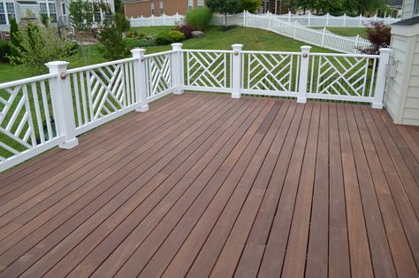 Massaranduba Deck with Chippendale Railings - Traditional - Deck - DC Metro - by Greensward LLC | Houzz Chippendale Deck Railing, Chippendale Railing, Vinyl Deck Railing, Deck Stair Railing, White Deck, Cedar Deck, Deck Stairs, Deck Railing, Porch Railing