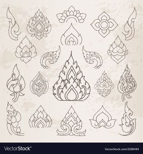 Sketch Thai arts pattern and design elements Vector Image Cambodian Art, Thai Design, Thailand Art, Thai Pattern, Page Decoration, Tibetan Art, Thai Art, Desenho Tattoo, Arte Inspo