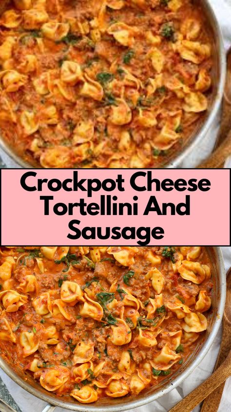 Try Crockpot Cheese Tortellini and Sausage, combining soft cheese-filled tortellini and savory sausage in a rich tomato sauce. Let your slow cooker do the work and come home to a meal that feels like you’ve been cooking all day.,A cozy and effortless dinner idea! Perfect for fall evenings, busy weekdays, this slow-cooker recipe combines cheesy tortellini, savory sausage, and comforting flavors for a quick and easy family meal. 
#CrockpotCooking #TortelliniRecipe #EasyDinners Ground Sausage Recipes Crockpot, Slow Cook Sausage, Tortellini Sausage Recipes, Crockpot Sausage And Tortellini, Crockpot Cheese Tortellini, Recipes With Sausage, Sausage Crockpot Recipes, Crock Pot Tortellini, Sausage And Peppers Pasta