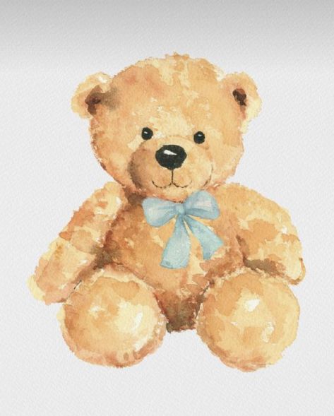 Teddy Bear Painting Aesthetic, Old Teddy Bear Aesthetic, Childhood Teddy Bear, Watercolour Teddy Bear, Stuffed Animal Painting, Cute Bear Watercolor, Teddy Bear Aesthetic Drawing, Teddy Bear Painting Canvas, Teddy Bear Painting Easy