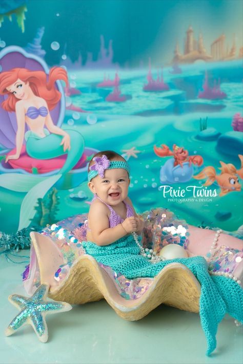 Mermaid Cake Smash, Baby Mermaid Costumes, Newborn Mermaid, Mermaid Photoshoot, Twins Photography, Newborn Milestone, Little Mermaid Outfit, Mimi Birthday, Mermaid Crochet