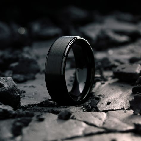 Black Wedding Ring For Man, Dark Wedding Rings For Men, Dark Wedding Rings, Mafia Wedding, Mens Wedding Rings Black, Mens Wedding Bands Black, Ring Engraving, Modern Wedding Band, Wedding Ring For Him