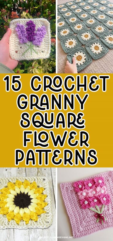 Flower Crochet Stitches, Floral Crochet Granny Squares, Floral Granny Squares Free Pattern, Crochet Blanket Flower Granny Square, Crochet Lily Granny Square, Floral Granny Square, Flower Granny Square Lovecraftscrochet, Crochet Flower Granny Square Pattern, Granny Square Pattern Free