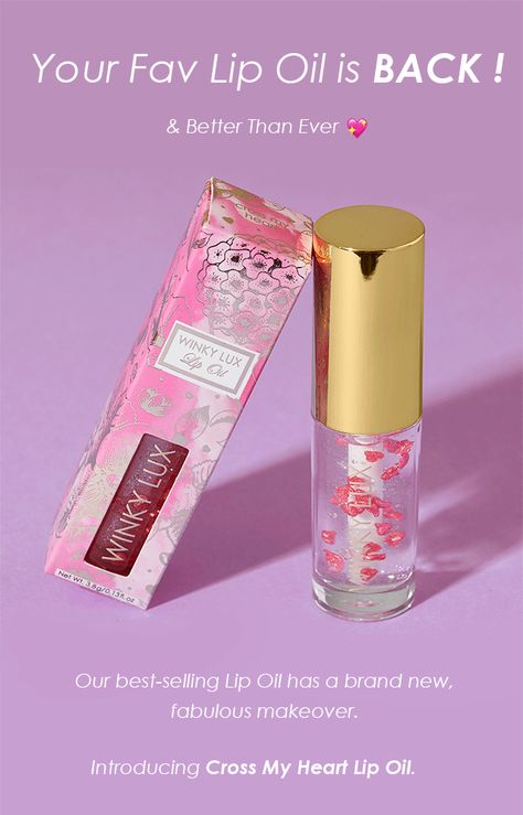 Cross My Heart Lip Oil | Winky Lux Winky Lux Lip Oil, Winky Lux, Lip Oil, Christmas Wishlist, Add To Cart, Lip Gloss, Product Design, My Heart, Lips