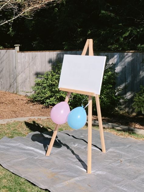 Easy DIY Gender Reveal Keepsake Canvas Tutorial - FFLL Canvas Gender Reveal Paint, Artistic Gender Reveal, Gender Reveal Canvas Painting, Paint Balloon Gender Reveal, Gender Reveal Paint Canvas, Gender Reveal Keepsake Ideas, Gender Reveal Canvas, Diy Gender Reveal Decorations, Paint Gender Reveal