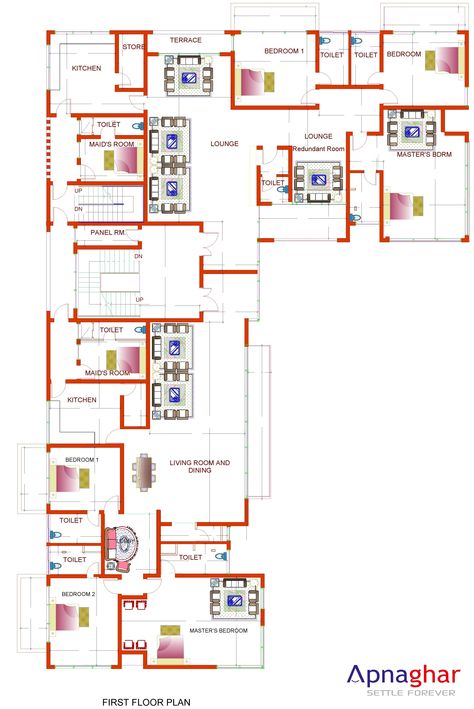 Looking for Floor Plans online? Visit www.apnaghar.co.in and choose from a gallery of more than 500 designs. Hotel Project Architecture, Smart House Plans, Small Apartment Floor Plans, Bungalow House Floor Plans, Drawing House Plans, Mini Mart, Building Design Plan, Hotel Floor Plan, Project Architecture