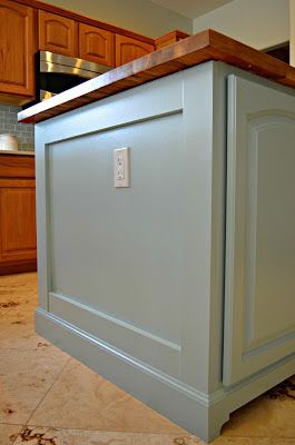 Decorative Island End Panels, Kitchen Island Facelift, Transforming Kitchen Island, Trim Kitchen Island, Kitchen Island Back Panel Design, Add Legs To Kitchen Island, Kitchen Peninsula Trim Ideas, Kitchen Island Moulding, Kitchen Island End Ideas