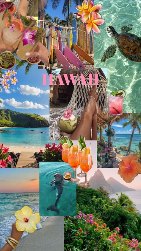 #hawaii #vacation #summer #surfing #coconut #flowers Moana Collage, Hawai Surf, Hawaii Culture, Summer Vibes Wallpaper, Summer Prints Wallpaper, Disney Moana Art, Vision Collage, Summer Surfing, Tropical Aesthetic