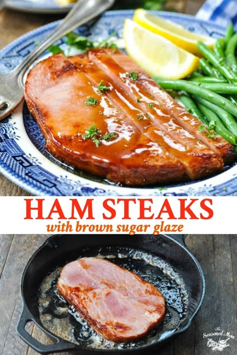 Meals With Ham, Steak Glaze, Ham Glaze Recipes, Ham Steak Dinner, Grilled Ham Steaks, Ham Steak Glaze, Ham Steak Recipes, Sugar Ham, Brown Sugar Ham