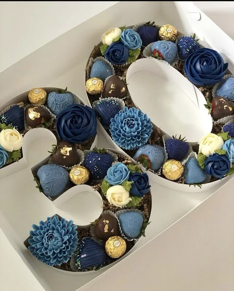 Number Boxes For Strawberries, Letter Chocolate Covered Strawberries, Letter Box Chocolate Strawberries, Navy Blue Strawberries Chocolate, Blue Breakable Chocolate Heart, Popsicles Cake, Candy Gifts Diy, Small Birthday Cakes, Graduation Treats