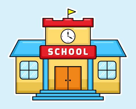 Vector of colorful School Building with cartoon style. Back to school. Attendance Chart, Cartoon Building, Estilo Cartoon, Kindergarten Design, School Images, School Cartoon, Preschool Activities Toddler, Cartoon Profile, School Building