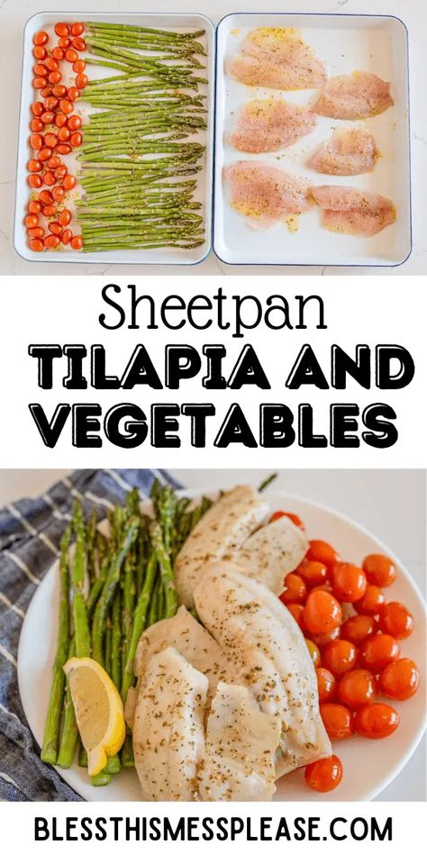 Sheet Pan Tilapia is a simple recipe that combines tilapia fillets with asparagus and juicy cherry tomatoes, all cooked together on a single sheet pan. With just a few ingredients and minimal prep time, you can have a satisfying meal ready to be devoured. Sheet Pan Tilapia, Tilapia Dinner, Inexpensive Dinners, Easy Keto Meal Plan, Asparagus Recipes, Best Seafood Recipes, Baked Dinner, Clean Eating Meal Plan, Easy Family Dinners