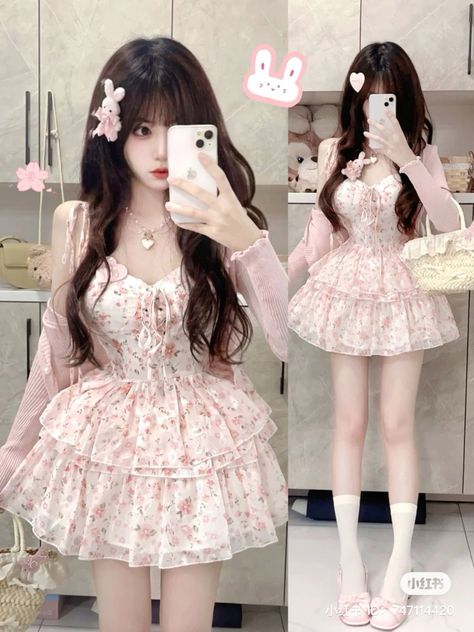 Cute Outfits Pastel, Douyin Dress, Dreamy Jewelry, Makeup Chinese, Aesthetic Asian, Outfits Pastel, Y2k Fits, Chinese Makeup, Douyin Makeup