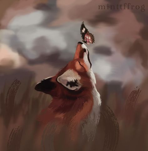 | fox & butterfly | #art #artist #digitalart #fox #paintings #drawing #illustration Fox And Butterfly Drawing, Fox Butterfly, Fox Paintings, Animals Drawing, Fox Drawing, Fox Illustration, Butterfly Drawing, February 3, Fox Art