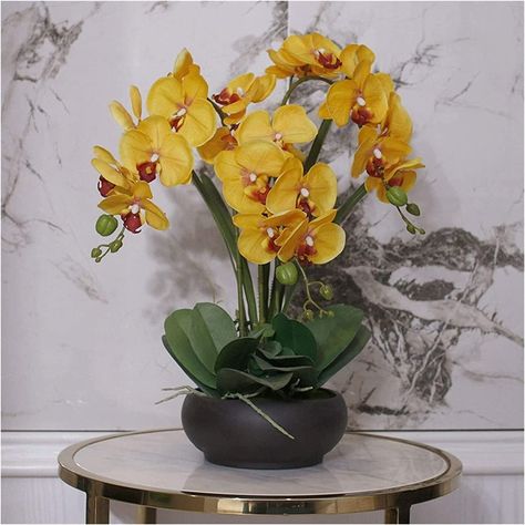 Amazon.com: Faux Silk Phalaenopsis Flower Arrangement Artificial Orchid Flowers with Black Vase, Wedding Party Dining Table Centerpiece Decor, Yellow, Height 22" : Home & Kitchen Artificial Flower Centerpieces, Orchid Vase, Yellow Orchid, Artificial Orchids, Dining Table Centerpiece, Orchid Flowers, Black Vase, Artificial Flower Arrangements, Orchid Flower