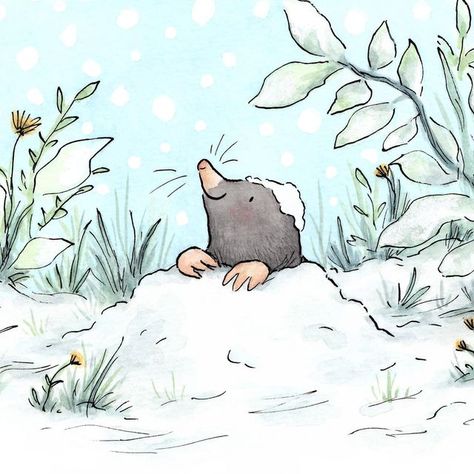 Anastasia on Instagram: "Brrrrr ❄️ It’s very cold and I’m dreaming of sunnier days… Koda has been loving the snow, it’s been fun watching him roll around and get confused at snowballs falling apart 🐕 On a different note, any fellow childhood #krotik fans on here? Drawing this mole today brought back memories of watching it with my sister when we were little 🌿 Stay warm and cosy everyone 💛" Taupe Animal, Mole Tattoo, Anita Jeram, Christmas Instagram, Spring Illustration, Storybook Art, Pink Books, Book Illustration Art, Art Folder