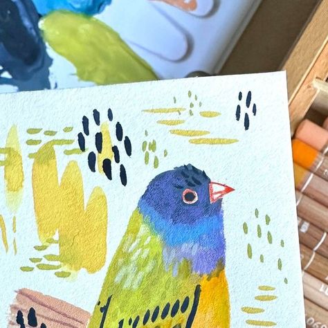 Stephanie Fizer Coleman on Instagram: "Started an accidental painting project #30minibirdpaintings because I've got 30 small pieces of watercolor paper and I was obviously always going to paint birds on them anyway. Kind of a daily painting project unless I don't feel like painting that day 🤣 I'll be sharing my favorite here. This is day 3. Materials: @legionpaper Stonehenge hotpress @holbeinartistmaterials gouache and @carandache Luminance pencils and Neocolor IIs #birdpainting #birdart #b Neocolor Ii Art, Bird Gouache, Carandache Luminance, Paint Birds, Neocolor Ii, Sketchbook Inspo, Illustration Ideas, Sketchbook Ideas, Daily Painting