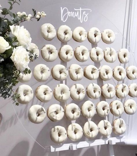 Donut Wall Wedding, Donut Display, Wedding Donuts, Donut Decorations, Donut Bar, Donut Wall, Gender Reveal Party Decorations, Wedding Dresses With Flowers, Bridal Brunch